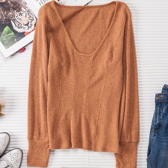 ⭐️ A25 BROWN U NECK TEXTURED LONG SLEEVE TOP - Picture 12 of 12